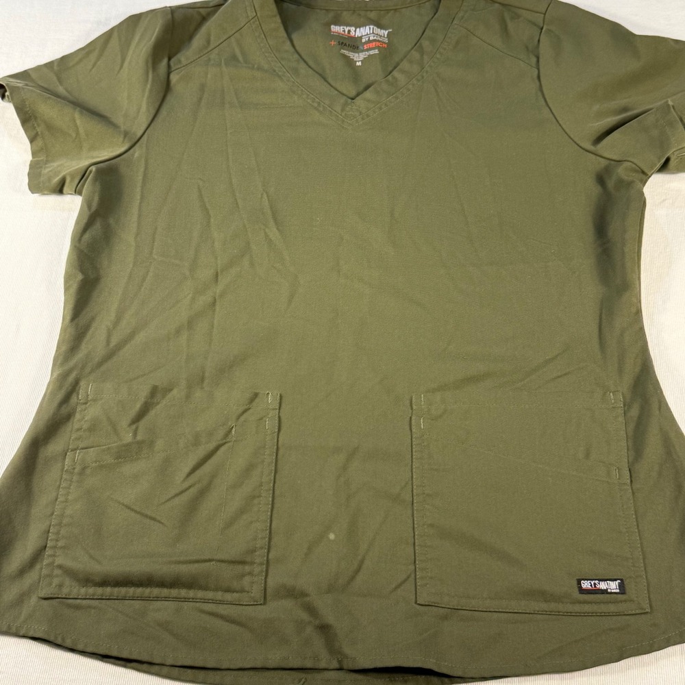 Greys Anatomy Professional Olive Green Spandex Stretch Scrub Top Medical‎